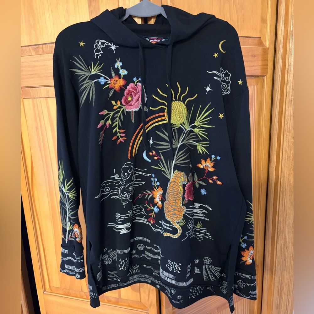 Johnny Was Keone Hooded Hoodie Sweatshirt Tunic Embroidered Tiger Medium 🐅 ☀️ - Picture 3 of 9
